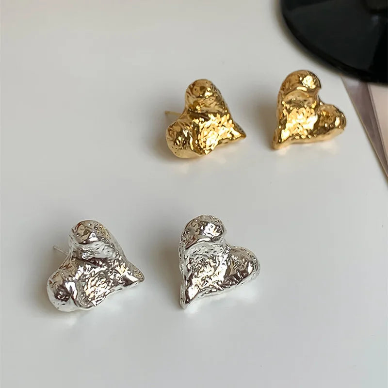 Korean Style Simple Cold Style Unique Design Sense Of Texture Irregular Heart Temperament Earrings