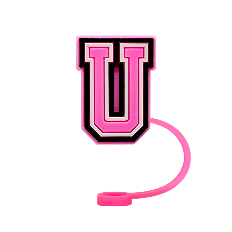 10mm Pink Letter Straw Cover Caps 1PCS Accessories For Cups,Soft Silicone Alphabet Straw Topper Drinkware,Dustproof Straw Caps