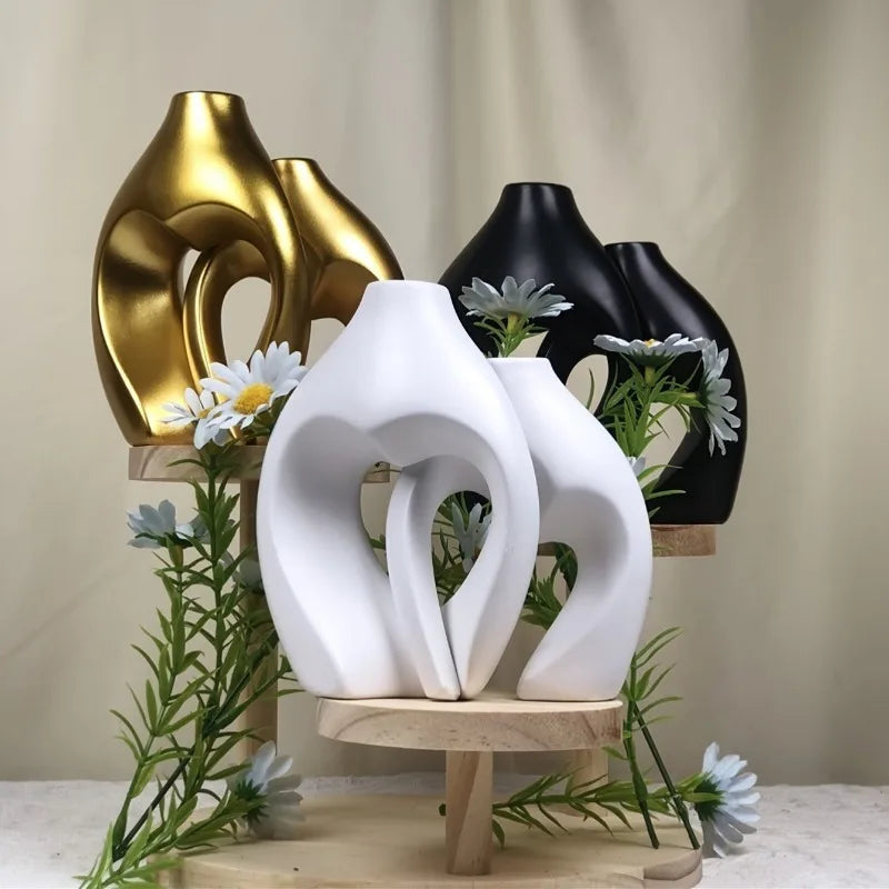 2pcs Heart-shaped Vase Set Resin Vases Ideal Choice for Desktop Decoration Suitable for Home Decoration