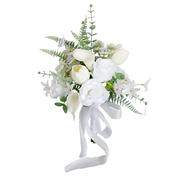 Tejesa  white Colour Handmade Artificial  Flowers  Wedding Bouquet for Bride / Bridal Bouquet for Boho Wedding Ceremony Decor
