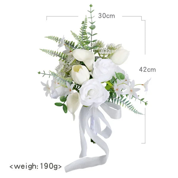 Tejesa  white Colour Handmade Artificial  Flowers  Wedding Bouquet for Bride / Bridal Bouquet for Boho Wedding Ceremony Decor