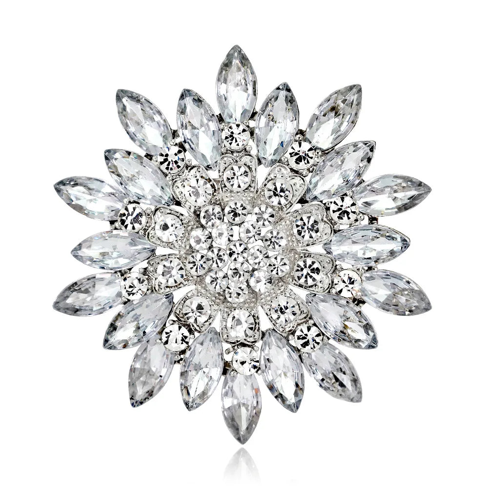 Vintage women's sunflower brooches, crystal shiny chrysanthemum pins, daily wear for parties and weddings, jewelry for friends