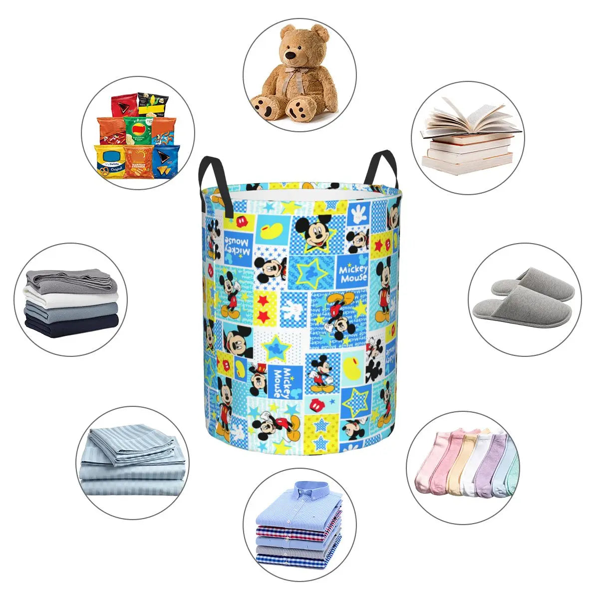 Tejesa  Mickey Mouse Cartoon Pattern Laundry Basket Collapsible Clothes Hamper for Nursery Kids Toys Storage Bin