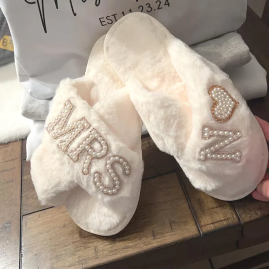 Mrs+a-z Letters Gold Pearl Letters Soft Open Slipper Bachelorette Party Supplies Bridesmaid Wedding Decoration Honeymoon Gifts