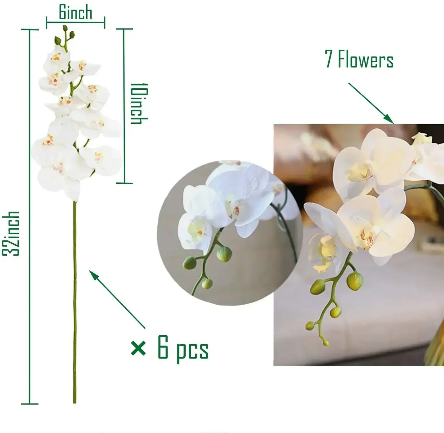 32" Artificial Butterfly Orchid Fake Phalaenopsis Flowers 6 Pcs Artificial Orchid Stem Plants for Wedding Home Decoration