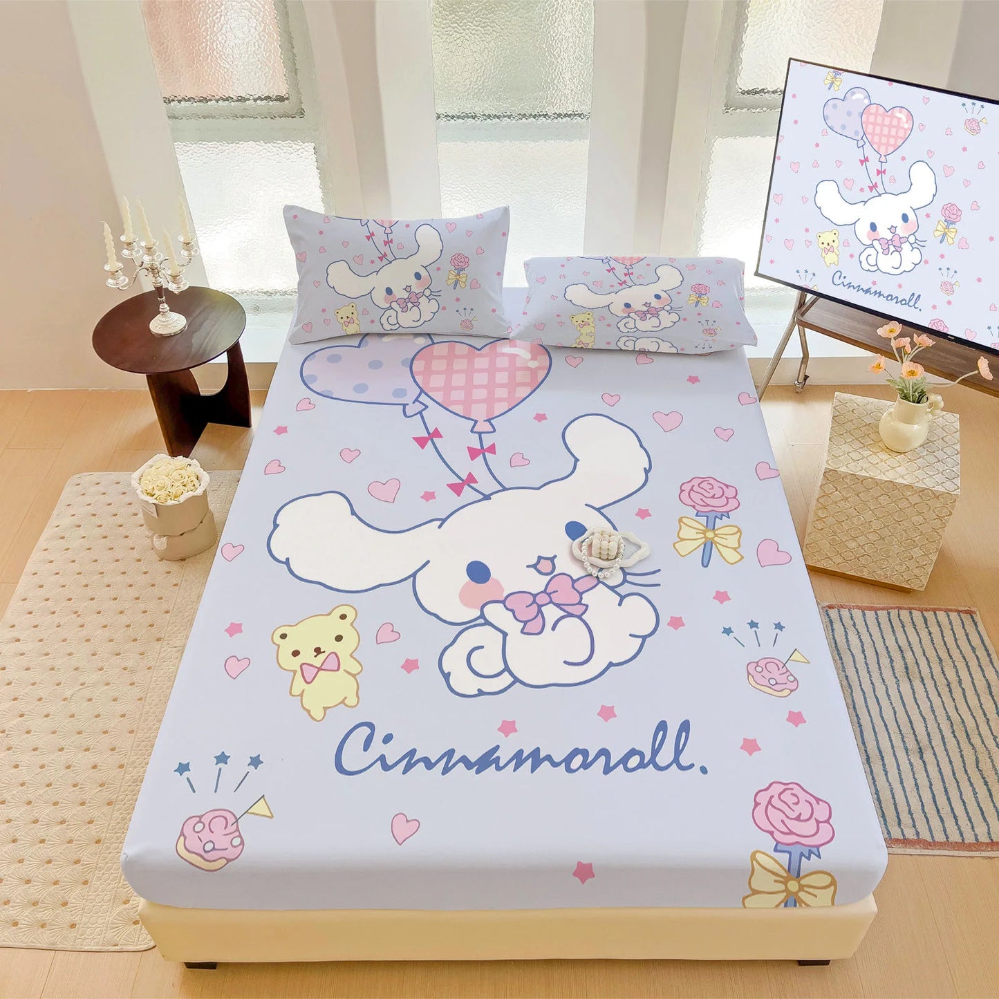Hemasa  Bed Mattress Cover Cute Cartoon Painted Bed Linen Fitted Sheet For Kids Adult Single Double Size