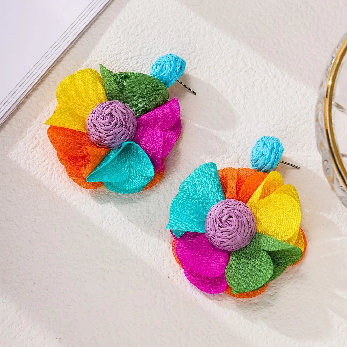 Hemasa Boho Rattan Raffia Handmade Woven Flower Earrings For Women/ Ethnic Beach Jewelry Dangle Earrings