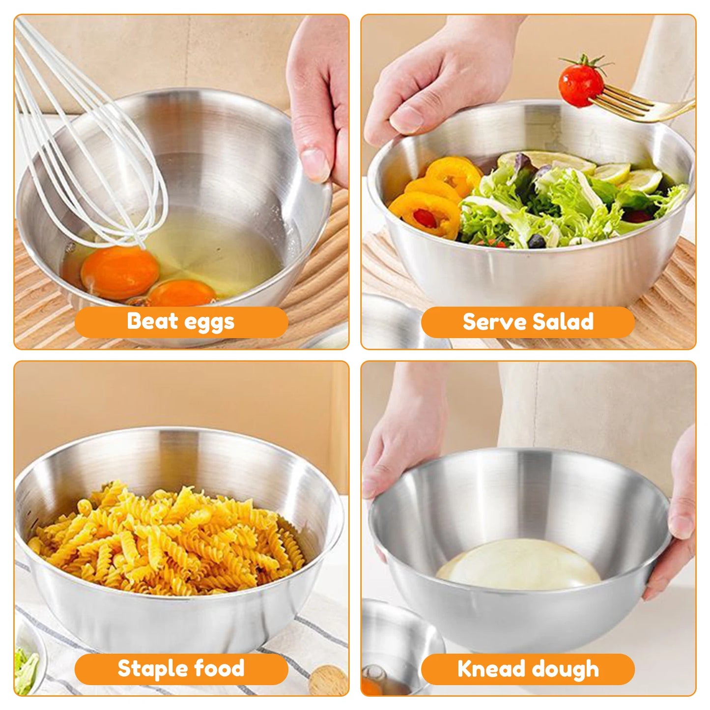 Tejesa 5pcs Fruit Salad Bowl Stainless Steel Ramen Bowl with Lid Mixing Bowls with Grater for Kitchen Outdoor BBQ Food Plate Fresh Bowl