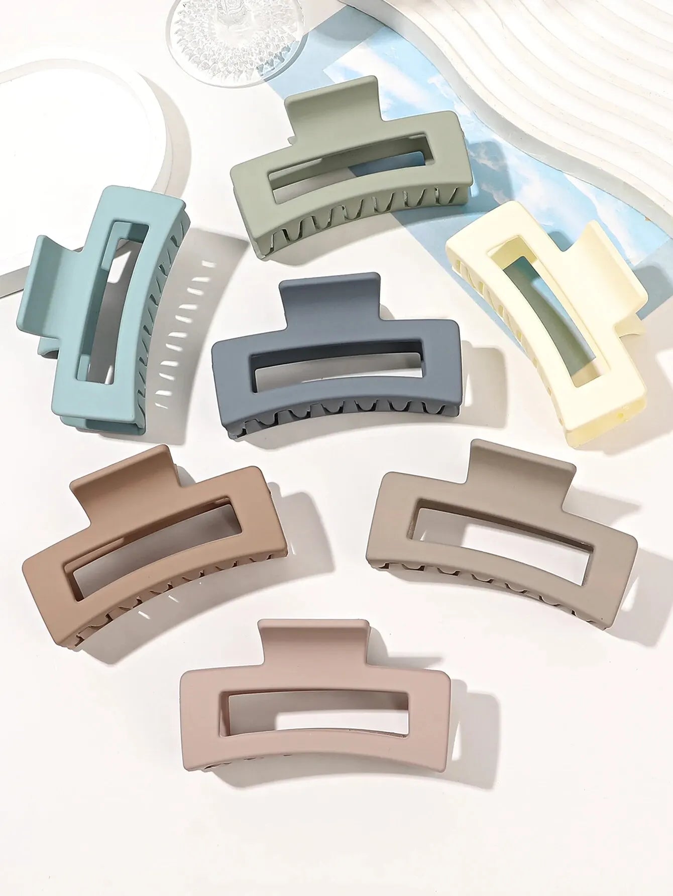 Hemasa 7 Pcs Big Hair Claw Clips 3.4" Non-slip Big Square Matte for Women Girls/ Banana Clips for Thick Thin Hair