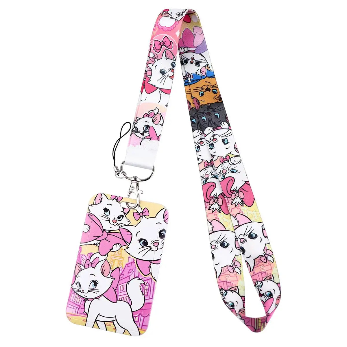 Cute Marie Cat Credential Holder Cartoon Animal Lanyards for Key Neck Strap For Card Badge Gym Keychain Keyring Accessories Gift