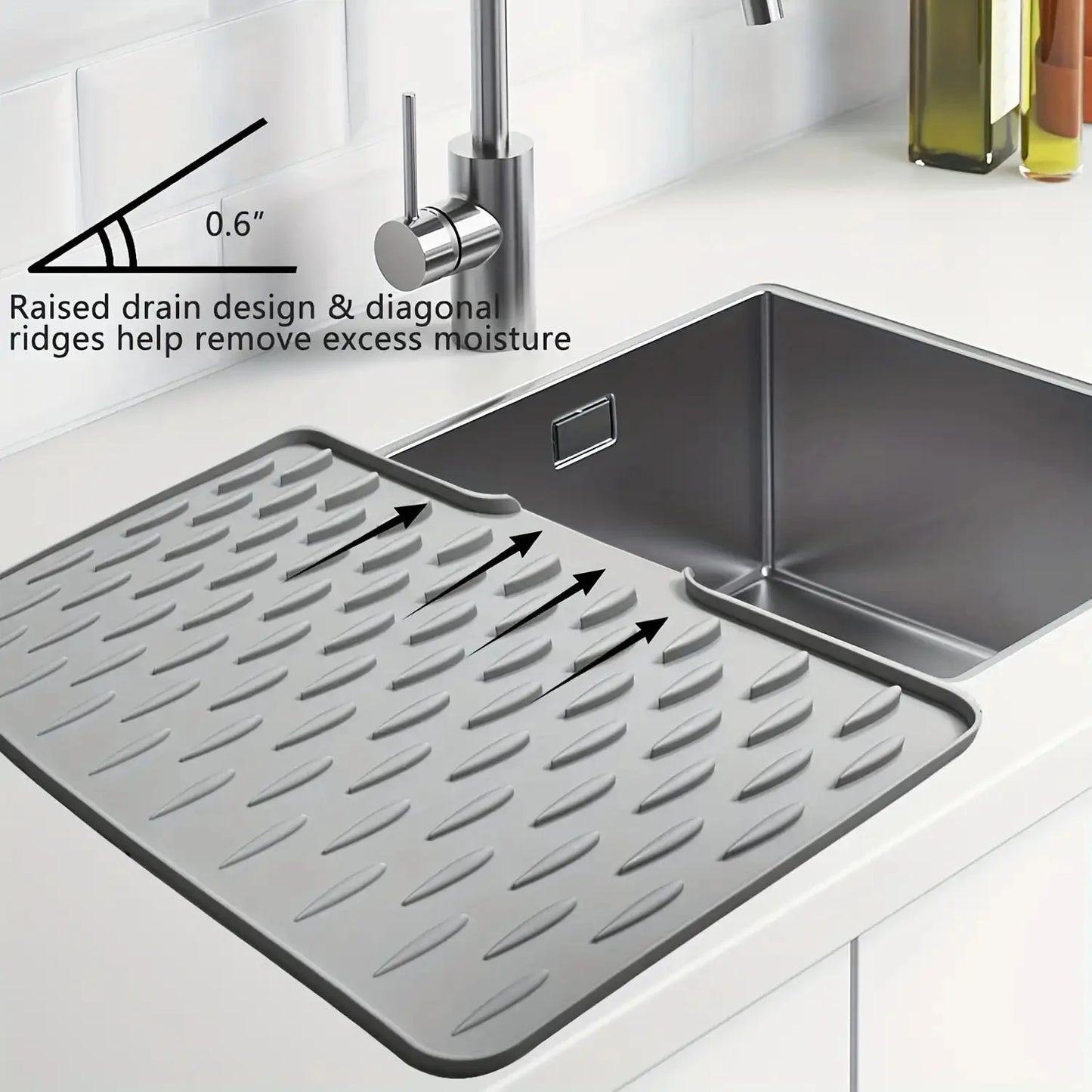 Tejesa Large Kitchen Sink & Dish Drying Rack - Non-Slip Silicone Drainage Board, Easy-Clean Surface, Raised Edges for Spill Prevention