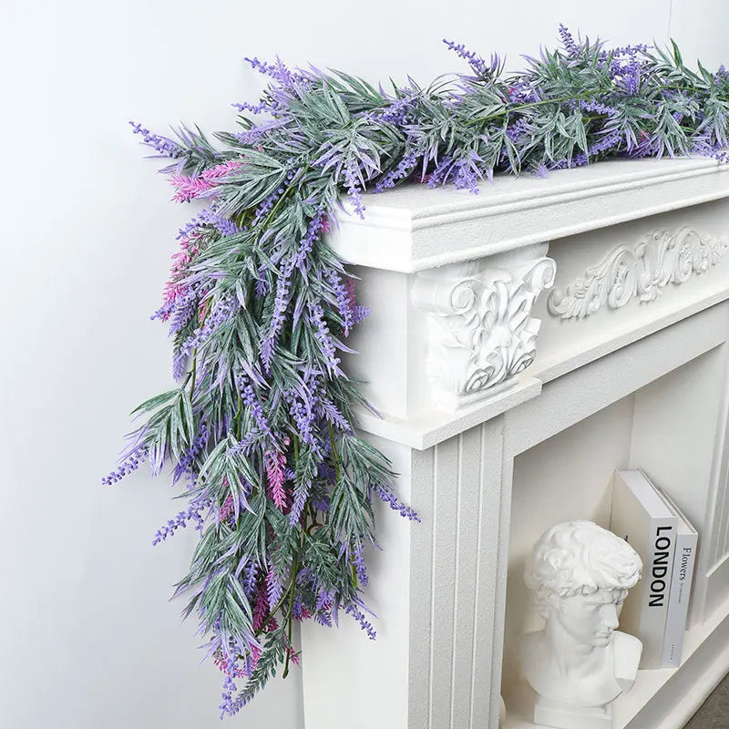 Tejesa 6.5FT Artificial Lavender Garland for Mantle Lavender Flower Vine Rustic Wedding Arch Stair Party Home Table Decoration