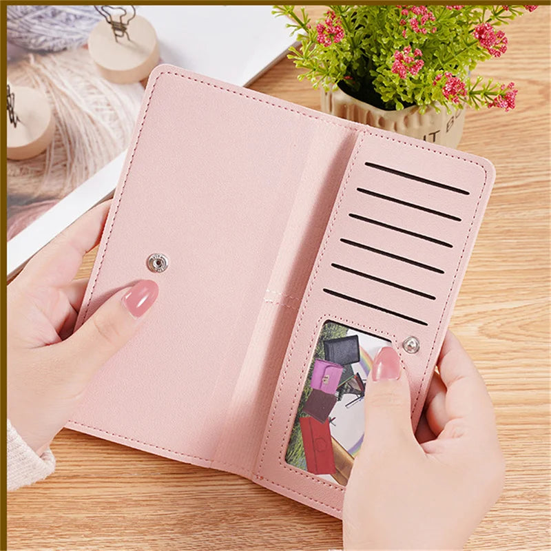 PU Leather Long Women Thin Wallets Large Capacity Female Coin Purses Hasp Clutch ID Credit Multi-Card Holder Money Bag Clip