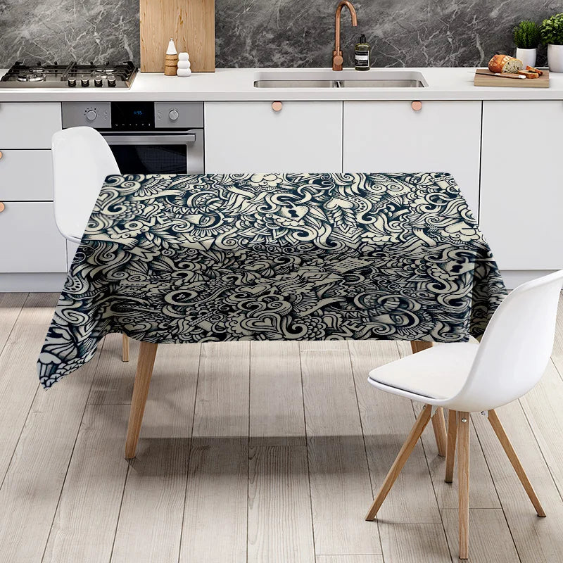Modern Tablecloth with Black White Floral Design for Dining Room Decoration Versatile Kitchen Linen Set Perfect Gift Idea (120x2