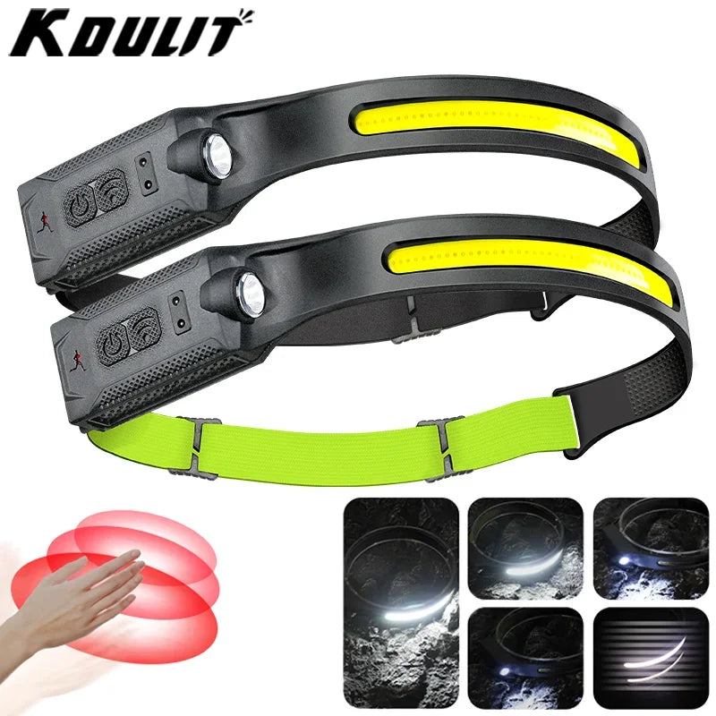 Hemasa LED COB Induction Headlamp USB Rechargeable Lamp with Built-in Battery Camping Fishing Running Headlight Working Lantern