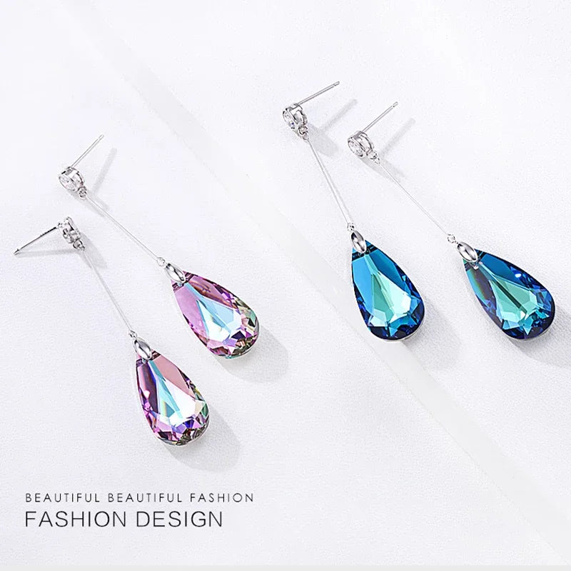 Original Crystal from Austria Water Drop Earrings For Women Earrings Fashion Long Dangle Earrings Wedding Christmas Jewelry