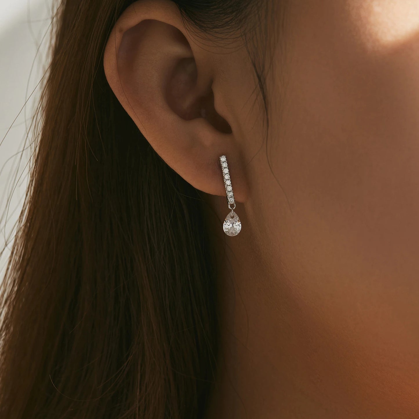 MODIAN 925 Sterling Silver Stunning Water Drop Zircon Stick Stud Earrings For Women Party Stackable Fine Jewelry