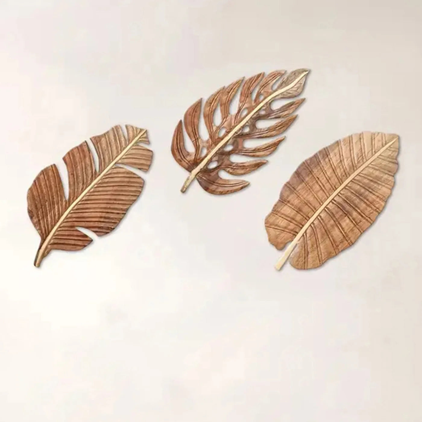 Hemasa 3pcs Wood Leaf Wall Art Decor, Bohemian Home Decor, Wood Wall Sculptures for Living Room, Indoor Wall Hanging Decoration