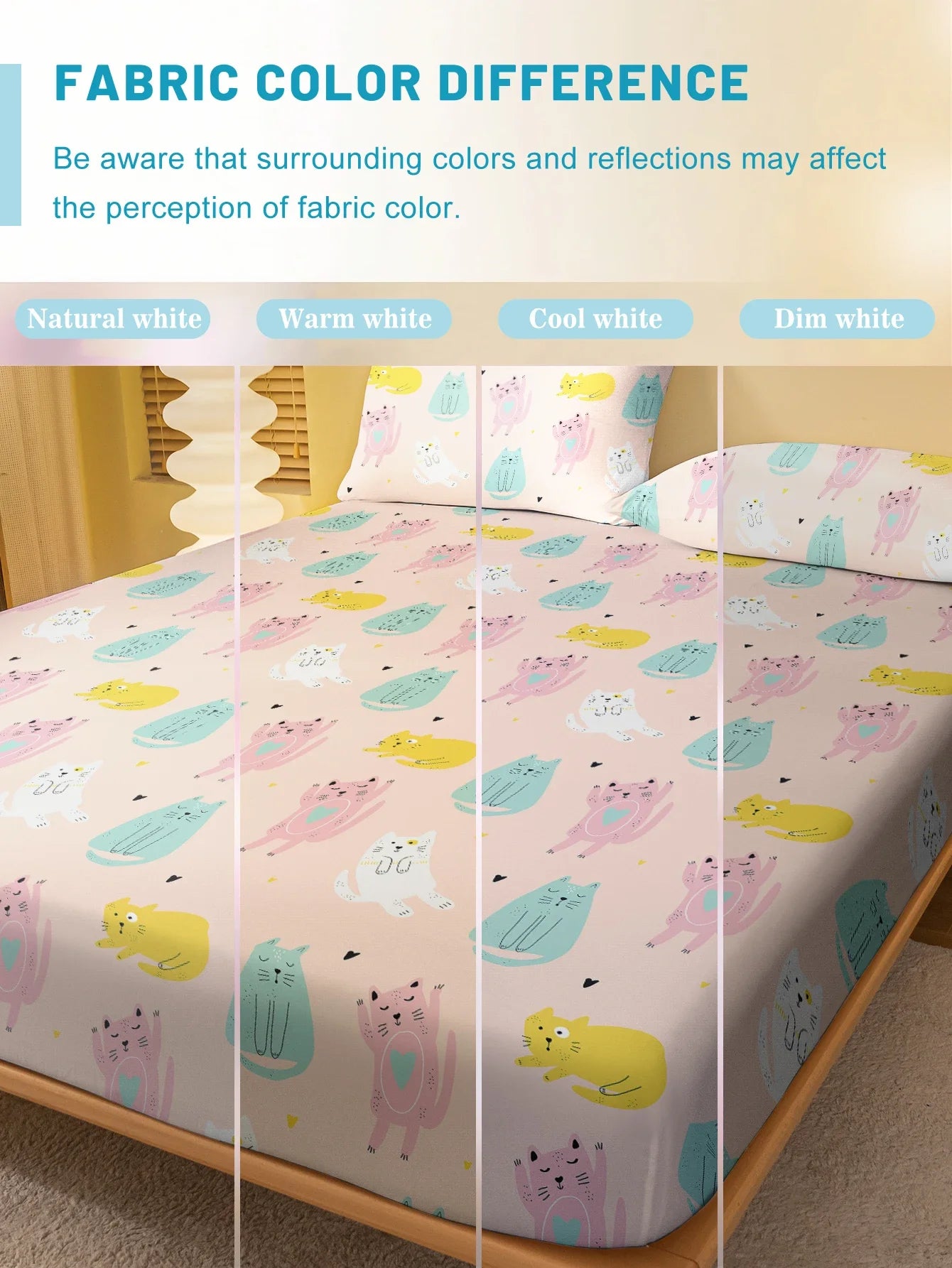 1 Cartoon Cute animal Cat Printed Matte Fitted Sheet, Bedroom Printed Bed Cover, Bedding (Excluding Pillowcases)