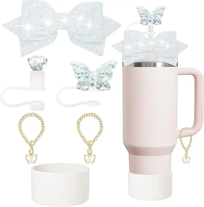 Hemasa Charm accessories,bow and diamond straw cap for Cup 40/30 oz accessories with Charm Chain Unlimited for Tumbler