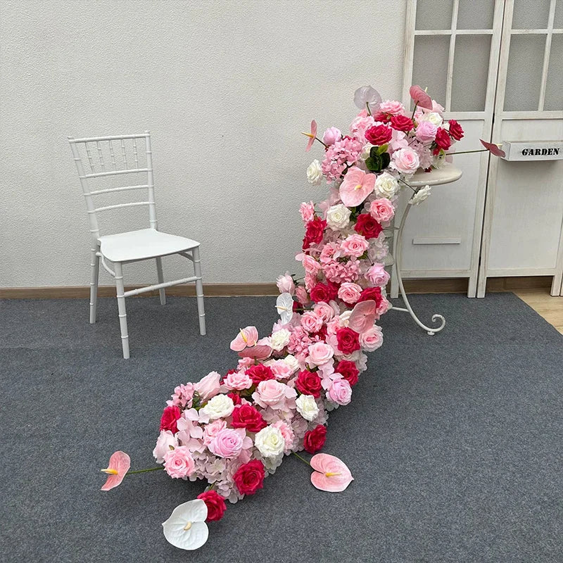 Romantic Purple Rose Hydrangea Aisle Floor Flower Wedding Backdrop Arch Decor Hang Floral Row Table Centerpieces Ball Party Prop