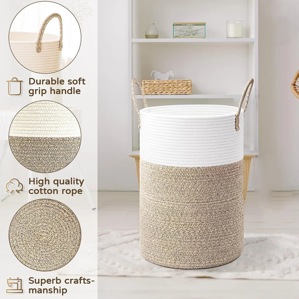 Tejesa Large Rope-Handled Laundry Hamper with Lid - Durable Clothes Basket