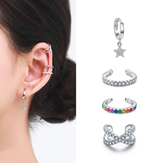 Modian 1 PCS Ear Cuff Real 925 Sterling Silver Rainbow Zirconia Elegant Fashion Clip Earrings For Women Statement Jewelry Gifts
