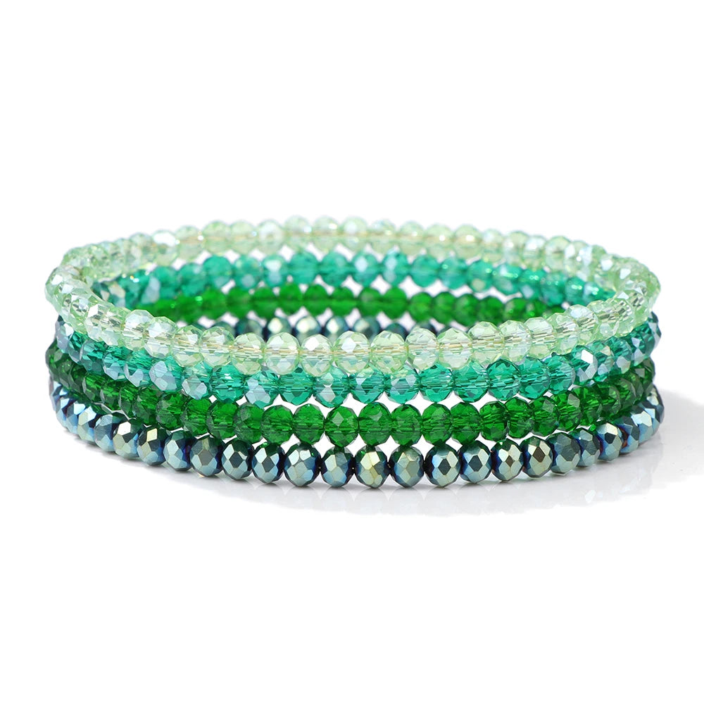 Crystal Bracelet Shiny 4Pcs/Set Faceted Czech Austria Crystal Beads Bracelet Women Men Bangles Shiny Jewelry Fashion Party Y2K