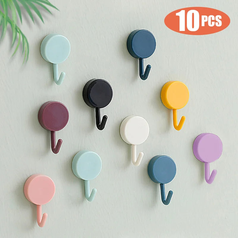 Hemasa 10PCS Self Adhesive Wall Hook Strong Without Drilling Coat Bag Bathroom Door Kitchen Towel Hanger Hooks Home Storage Accessories