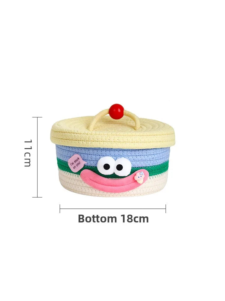 Tejesa Dopne Cotton Tead Woven Storage Basket Cute Living Room Sna Miscellaneous Goods Storage Box Bedroom Cosmetic Organizer...