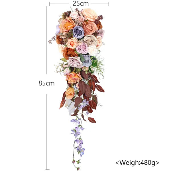 Tejesa Autumn Wedding Bouquet Vintage Terracotta Orange Sunflower Rose Bridal Cascading Bouquets for Fall Wedding Ceremony