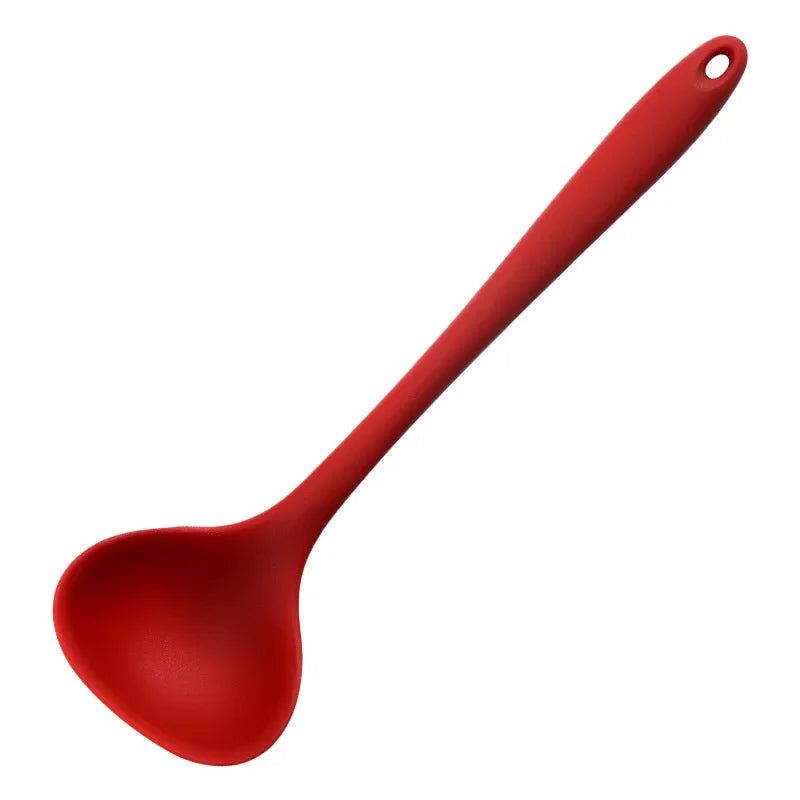 Hemasa Silicone Ladle Soup Spoon Non-stick Curved Handle Unbreakable Big Round Scoop for Dinner