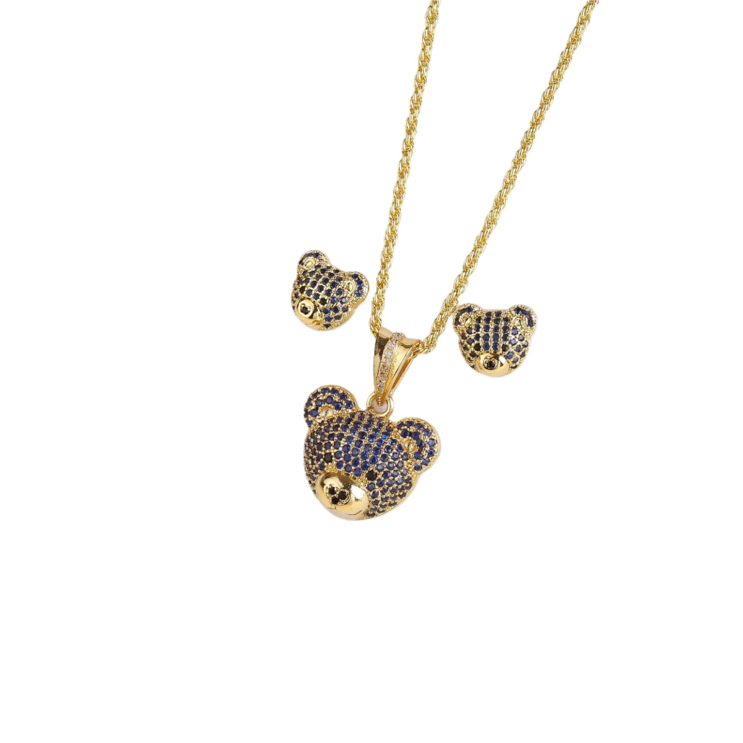 Hemasa  Gold Colour Cubic zirconia bear stud necklace