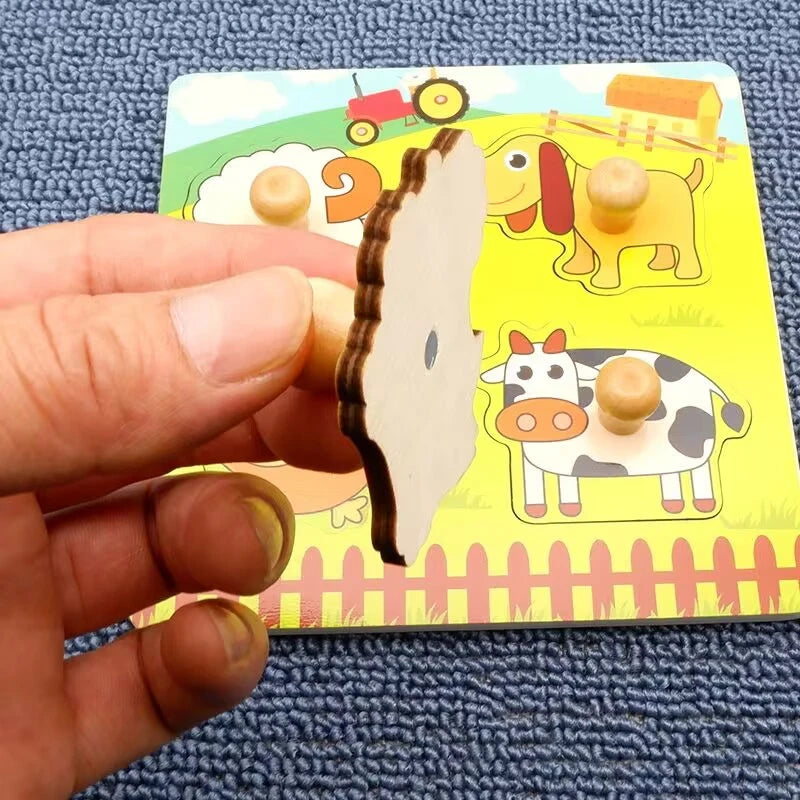 Hemasa Kids Montessori 3D Wooden Puzzle Hands Grab Child Puzzle Educational Learning Toys Baby Games Puzzles For Kids 1 2 3 Years Old
