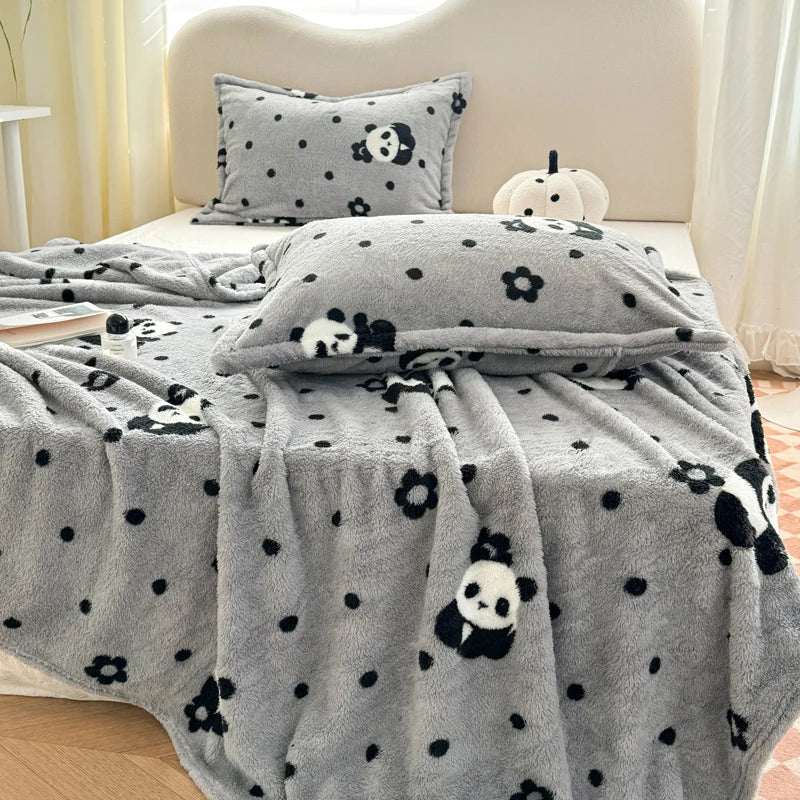 Tejesa Panda Printed Fluffy Blanket for Beds Single/Queen/King Plush Fleece Plaids for Sofa Soft Warm Thow Blanket for Winter