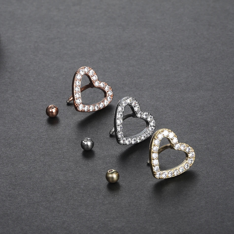 1Pc Stainless Steel Heart Shape Belly Button Ring Navel Piercing Reversed Bar Barbell Belly Navel Ring Women Body Jewelry 14G
