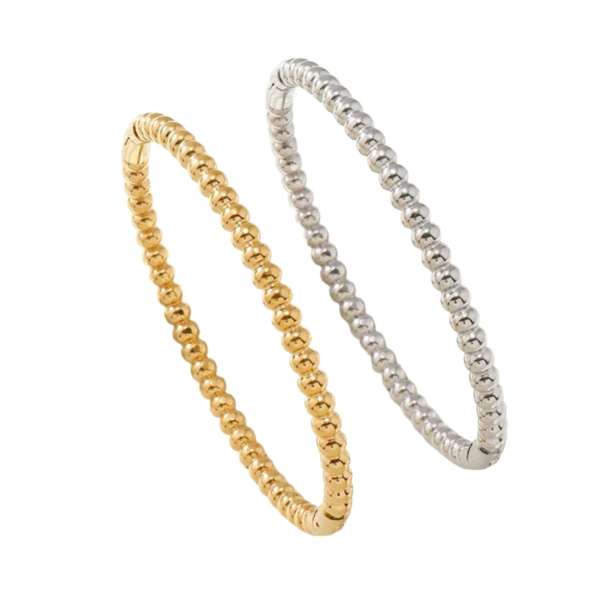 Hemasa  Gold and Silver Round Ball Beaded Bracelets Bangles / Stainless Steel Twist Balls Dots Bead Bangle for Women Jewelry