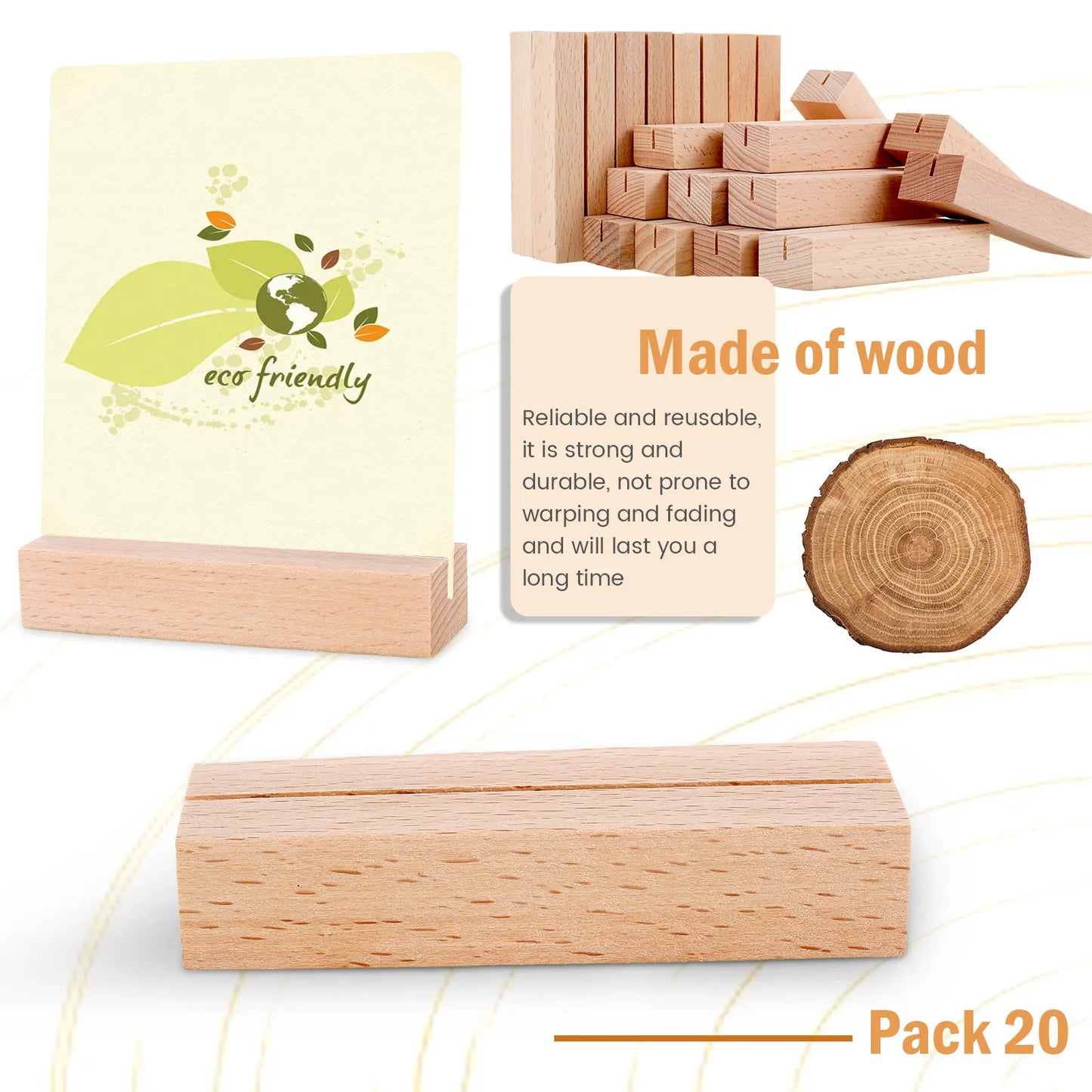 Tejesa 40/20pc Wood Base Dining Table Place Card Holder Table Number Stand Photo Clip Stands Menu Rack Photo Memo Number Name Clip Base