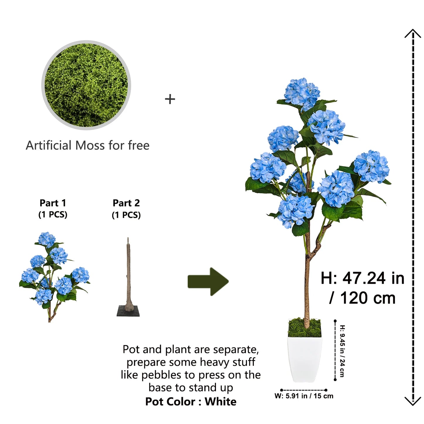 Tejesa 120cm Artificial Hydrangea Tree Faux flowers Plant Indoor Outdoor Fake plants for home party wedding room Decoration halloween