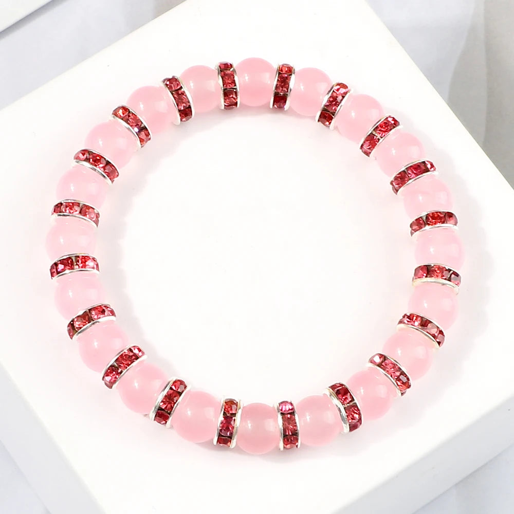 Hemasa Natural Stone Beads Stretchable Bracelet  / Pink Crystal Stone For Women