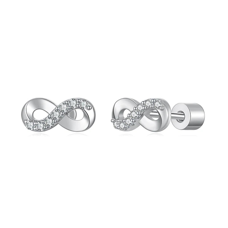 BAMOER White Gold Plated Moissanite Infinite Love Earrings for Women, 925 Sterling Silver Elegant Studs Huggies Christmas Gift