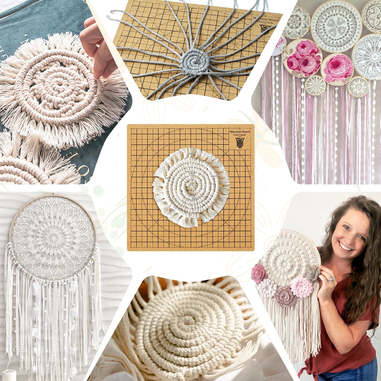 Tejesa Hand Macrame Board Double Sided Gridded Macrame Mat Hand Knitting Cork Board for Braiding Bracelet DIY Project Boho Dreamcatcher