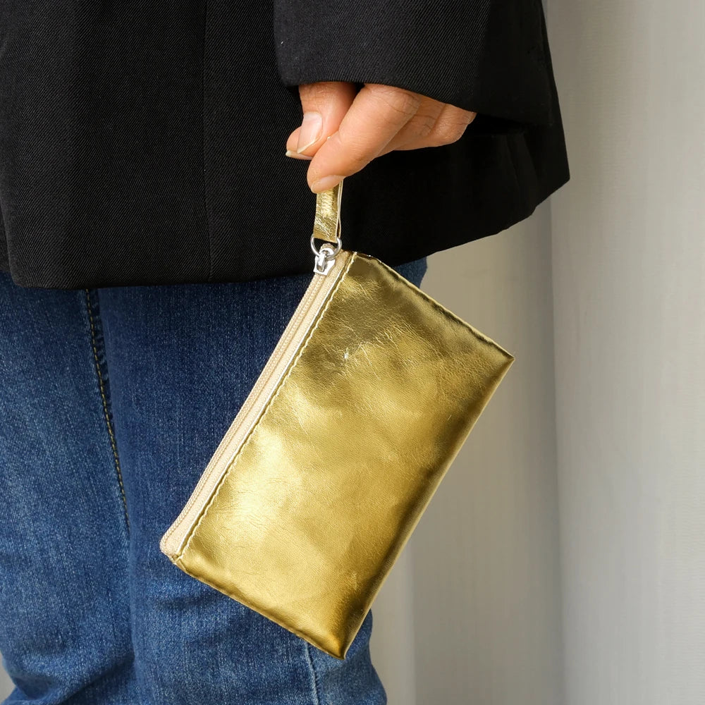 Fashion PU Leather Mini Zipper Storage Bag Multifunctional Portable Coin Key Organizer Card Holder Gold Silver Coin Purse Wallet
