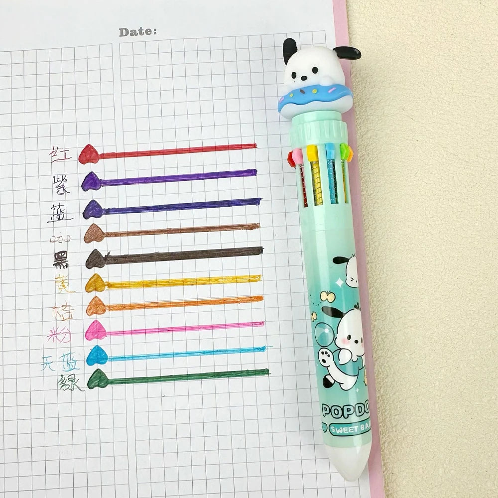 MINISO Sanrio Ballpoint Pen Kawaii Cinnamoroll Kuromi 10 Color Gel Pen Marker Graffiti Students Write Cartoon Stationery
