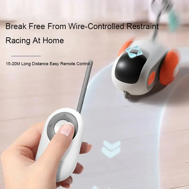 Hemasa Smart Sports Cat Toys With Remote Control Electric Car Toys Rechargeable Cat Teasing Car Toy Indoor Feather Interactive Cat Toys