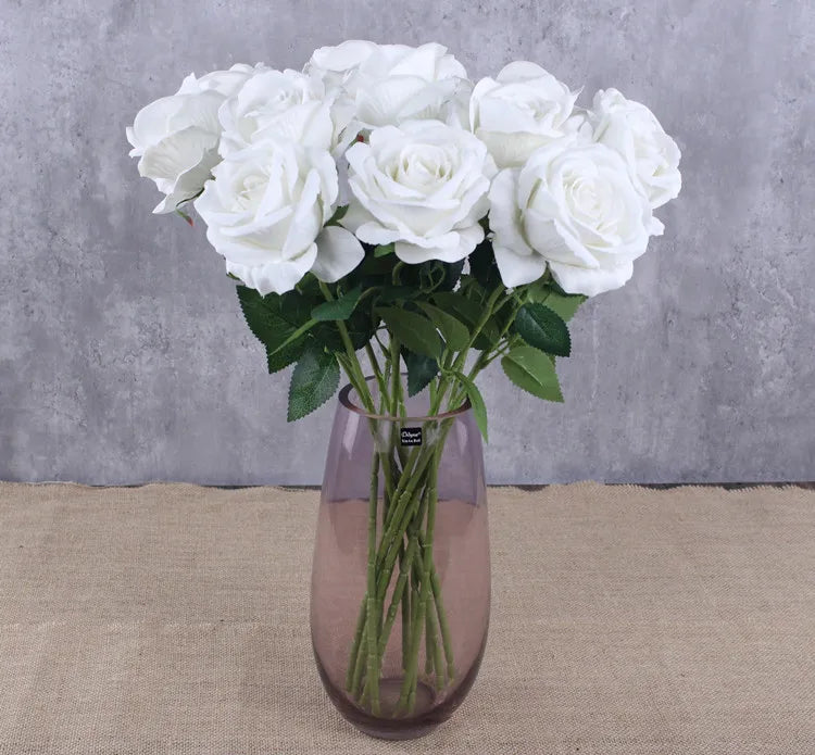 Hemasa 10Pcs Artificial Velvet Rose Flower Branch Wedding Decor Party Scence Layout Bride Holding Flowers Home Decoration Rose Flowers