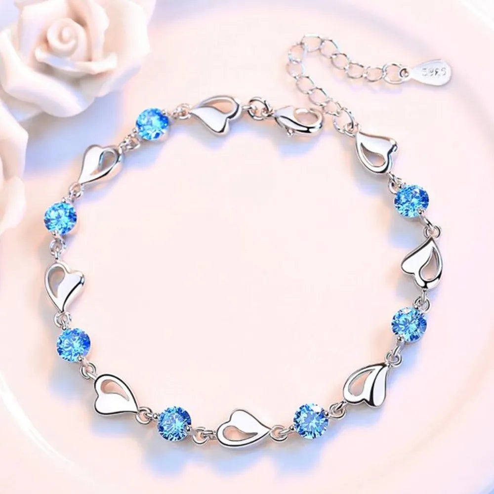 Hemasa  925 Sterling Silver Bracelet with  White Purple Retro Wedding Shaped Cubic Zirconia
