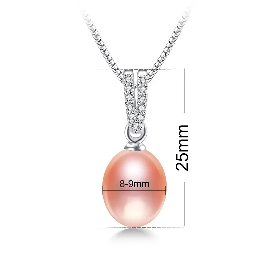 AAA Zircon 100% Natural Freshwater Pearl Pendants For Women Elegant Silver 925 Necklace 45cm Fine Jewelry(No Chain)