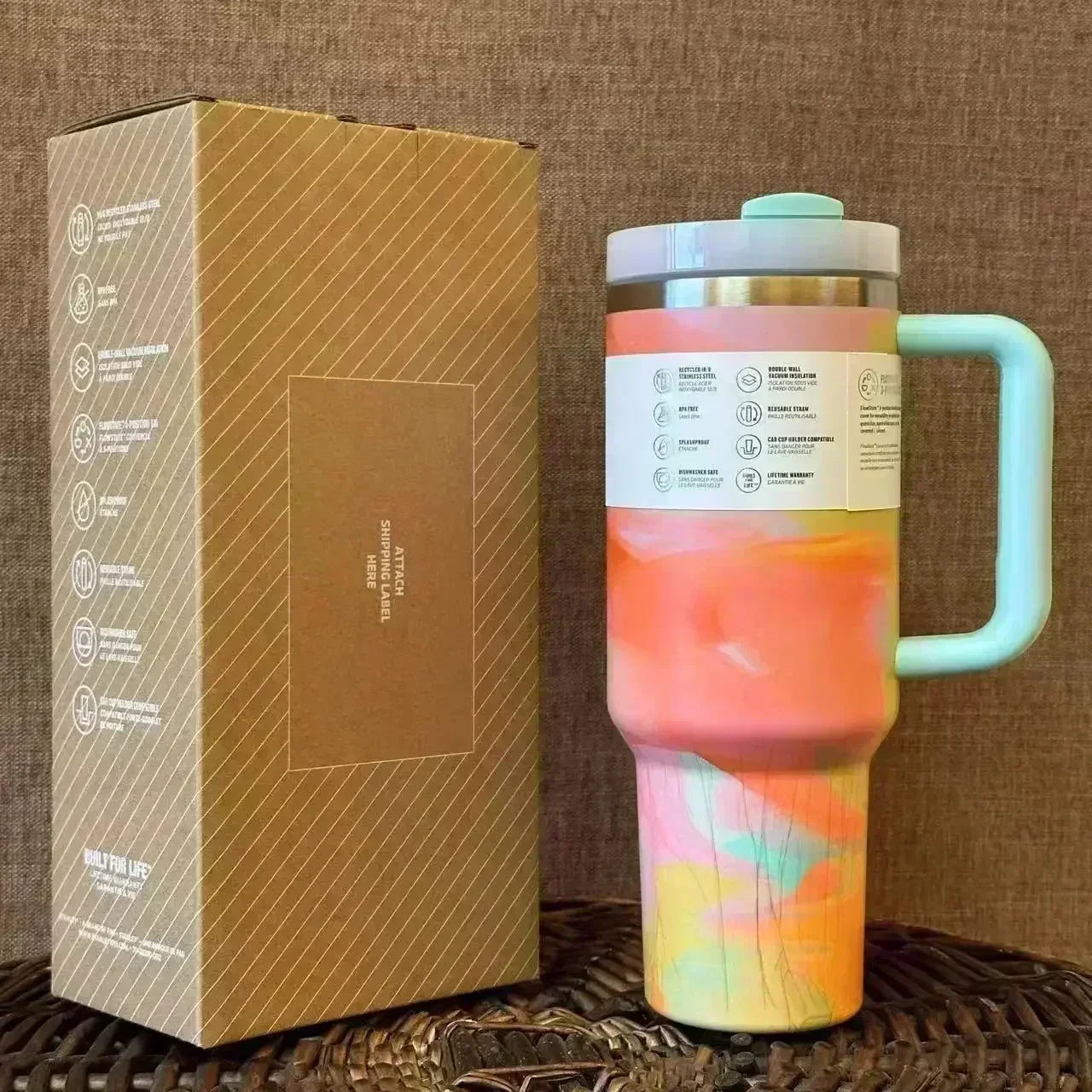 Hemasa 40oz Tumbler FlowState Straw Lid Stainless Steel Vacuum Insulated Car Mug /Double Wall Thermal Iced Travel Cup bottle