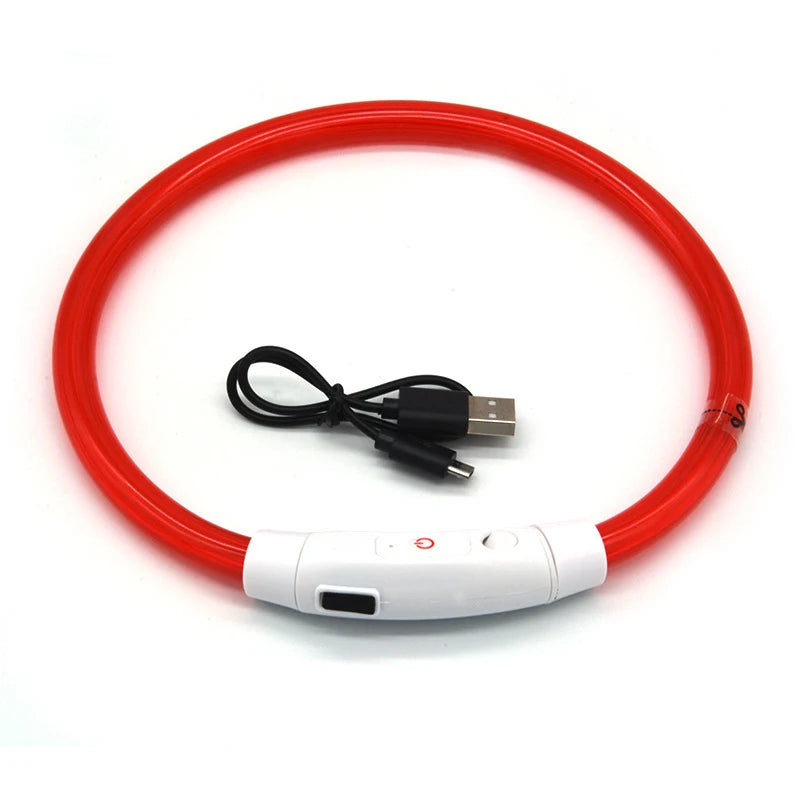 PVC LED Fiber Optic Dog Collar, USB Rechargeable Night Safety Light, Multi-Color, Available Pet Collar, 40 cm, 50 cm, 70cm, 1Pc